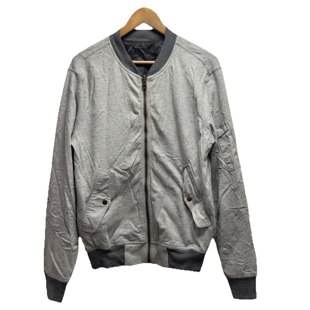 Burberry Brit Mens Sz M Gray/Blue Full Zip Leather Trim Reversible Bomber Jacket